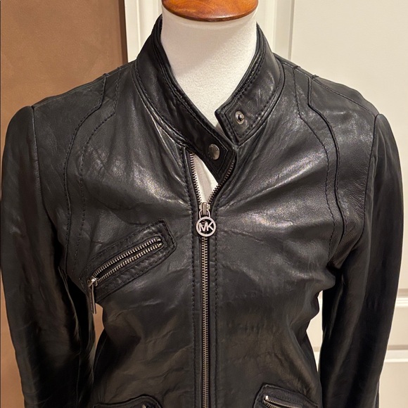 Michael Kors Classic Black Leather Jacket - Picture 2 of 8